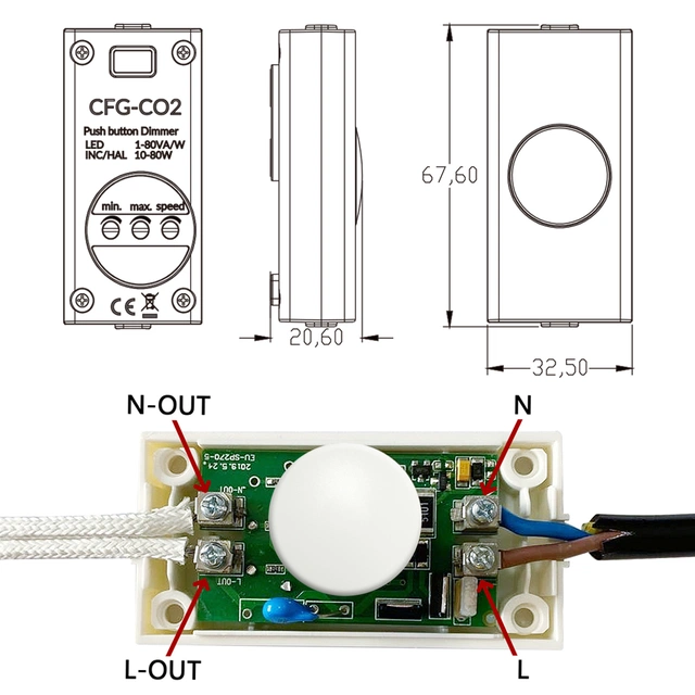 Ledningsdimmer 80W hvit