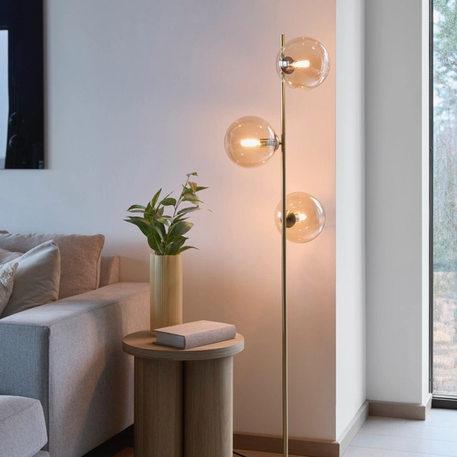Cobe II gulvlampe 3lys 150cm messing/amber