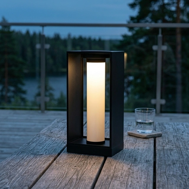 Oliver oppladbar lykt med solar 42cm sort