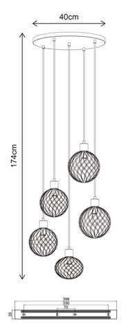 Elara taklampe rondell 5lys 40cm flerfarget 9