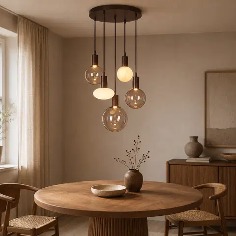 Alva taklampe rondell 5lys 40cm brun, bilde 1 av 8