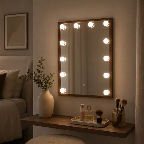 Frame LED sminkespeil vegg 51cm valnøtt , bilde 1 av 8