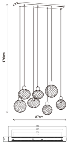 Elara taklampe rektangel 7lys 80cm flerfarget brun, bilde 14 av 14