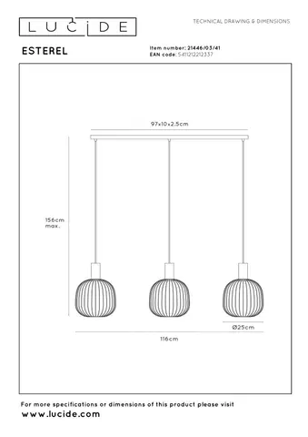 Esterel taklampe rekke 116cm beige , bilde 9 av 10