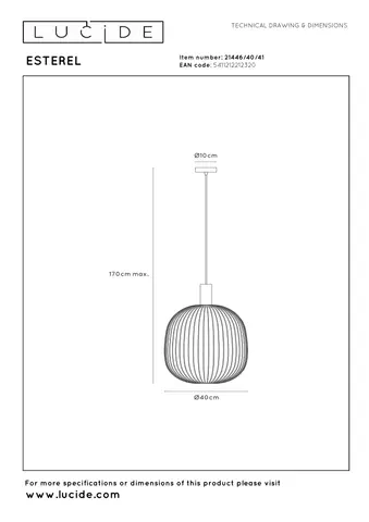 Esterel taklampe 40cm beige , bilde 8 av 9