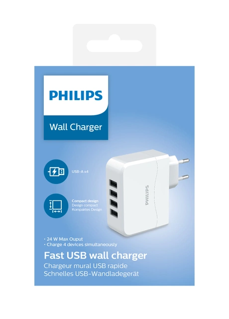 Lader med 4xUSB-A stikk hvit