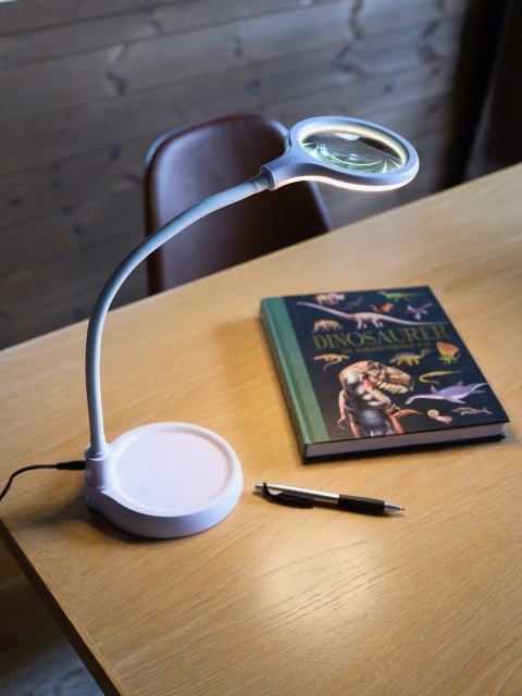 Lupelampe LED bordlampe klypefeste 56cm hvit