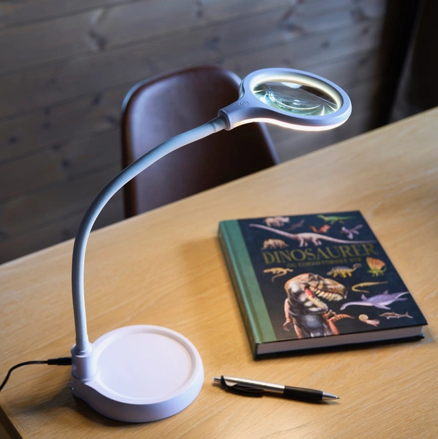 Lupelampe LED bordlampe klypefeste 56cm hvit