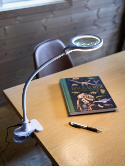 Lupelampe LED bordlampe klypefeste 56cm hvit