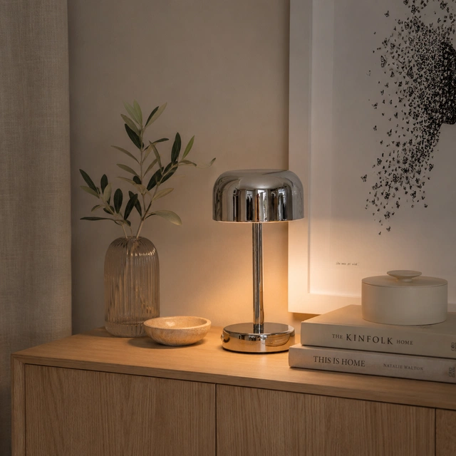 Touch LED oppladbar bordlampe 25cm krom