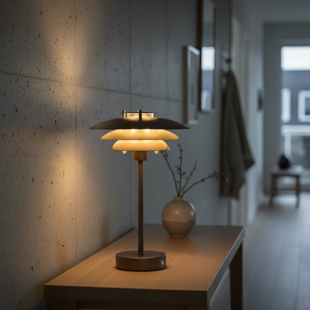 Joakim LED oppladbar bordlampe 30cm brun