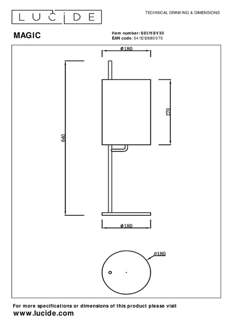 Magic bordlampe 64cm sort