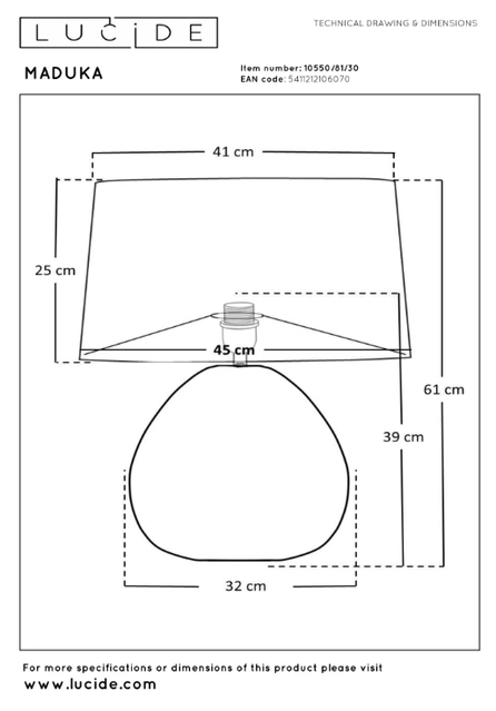 Maduka bordlampe 61cm natur