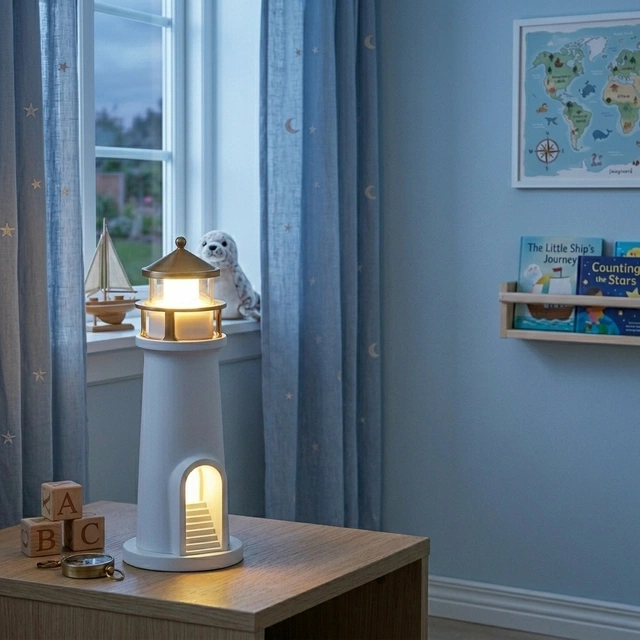 Fyrtårn prosjektor LED oppladbar bordlampe 24cm hvit