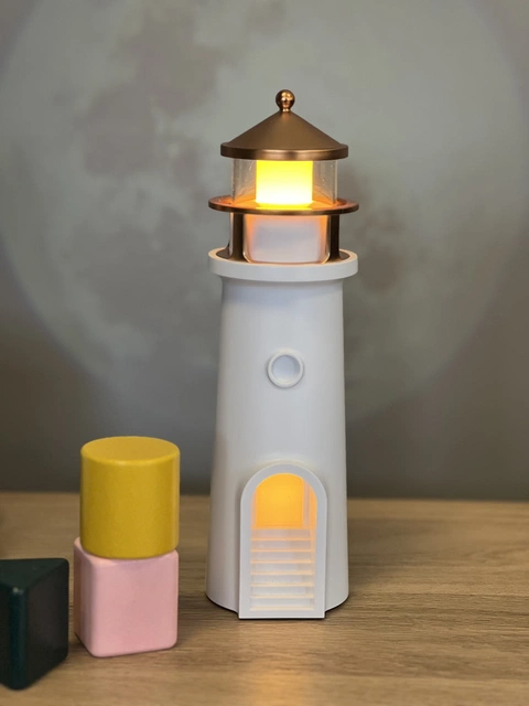 Fyrtårn prosjektor LED oppladbar bordlampe 24cm hvit