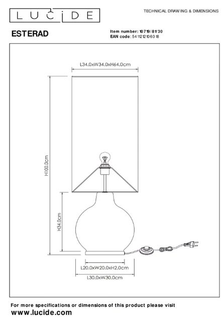 Esterad gulvlampe 100cm sort