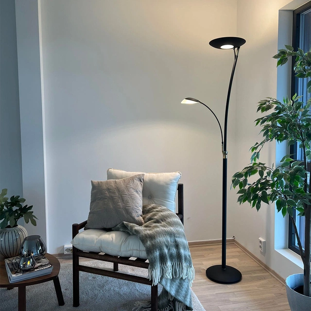 Helios LED uplight 2lys 197cm sort