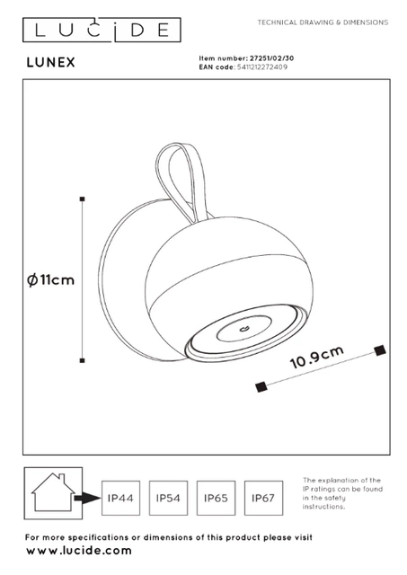 Lunex LED oppladbar IP54 sort