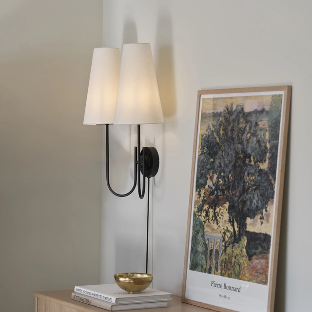 Charmante vegglampe 2lys 57cm sort