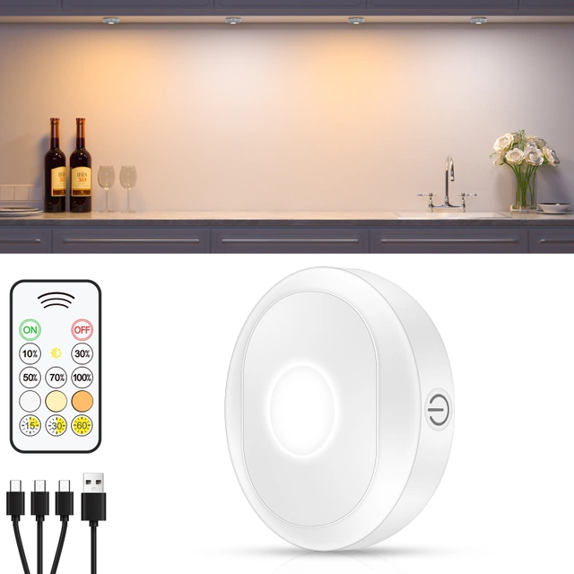 Puck LED oppladbar 3 pk. hvit