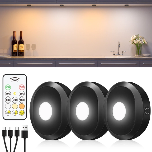 Puck LED oppladbar 3 pk. sort