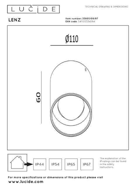 Lenz utelampe takspot 10cm brun