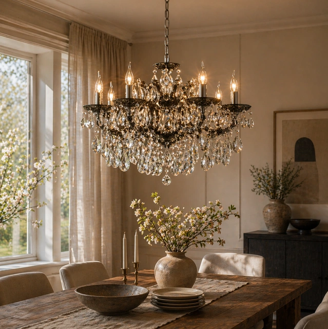 Hawk taklampe lysekrone 9lys 75cm krystall