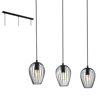 Newtown taklampe rekke 3lys 70cm sort