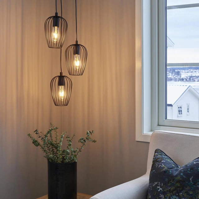 Newtown taklampe rondell 3lys 38cm sort
