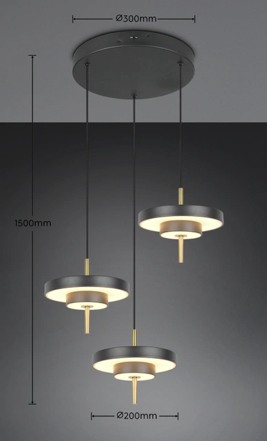 Keaton LED taklampe rondell 3lys 45cm sort
