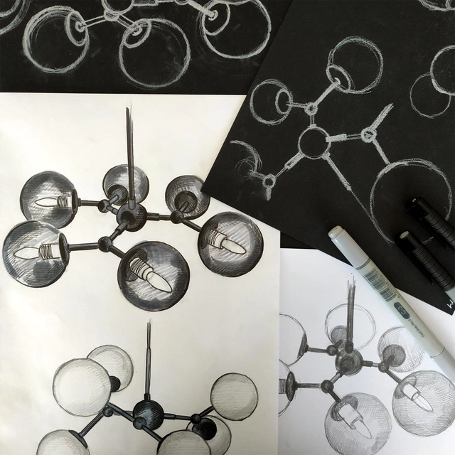 Atom Chandelier taklampe 45cm sort