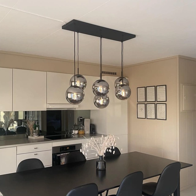 Ball taklampe rektangel 6lys 350cm oppheng smoke