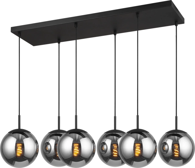 Ball taklampe rektangel 6lys 350cm oppheng smoke