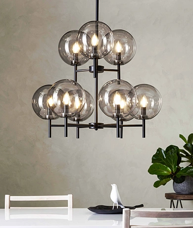 Crown taklampe 9lys smoke