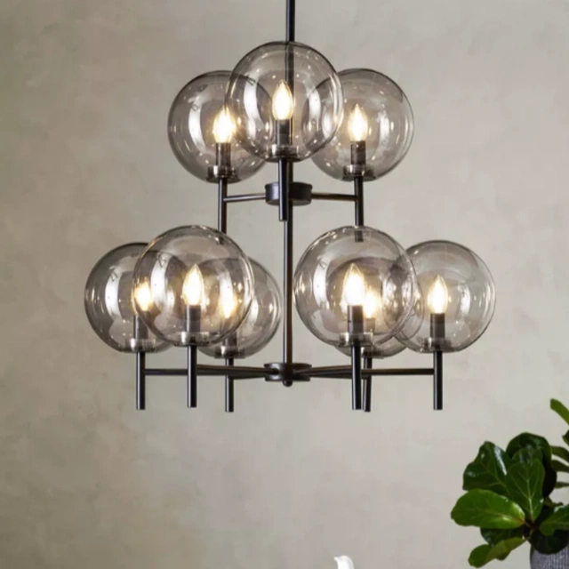 Crown taklampe 9lys smoke