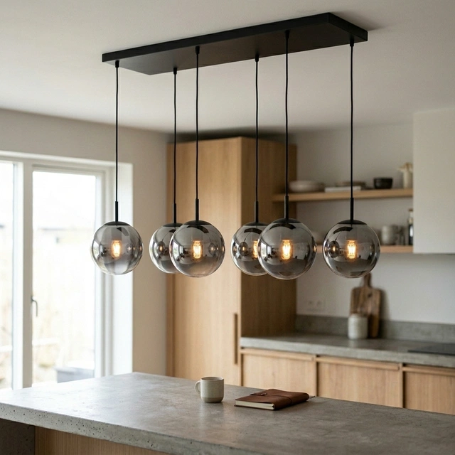 Ball taklampe rektangel 6lys 90cm smoke