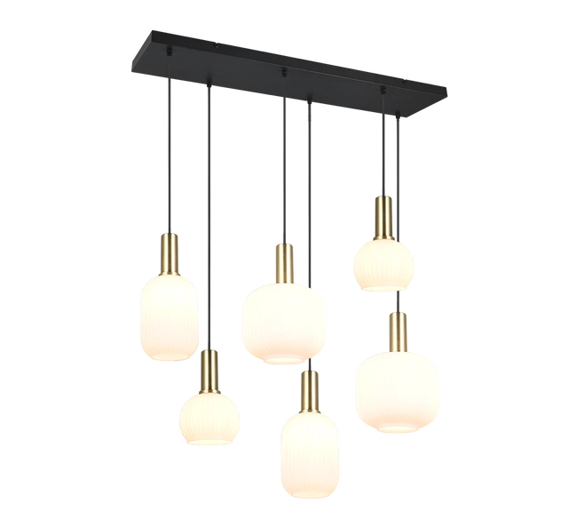 Diva taklampe rektangel 6lys 92cm messing