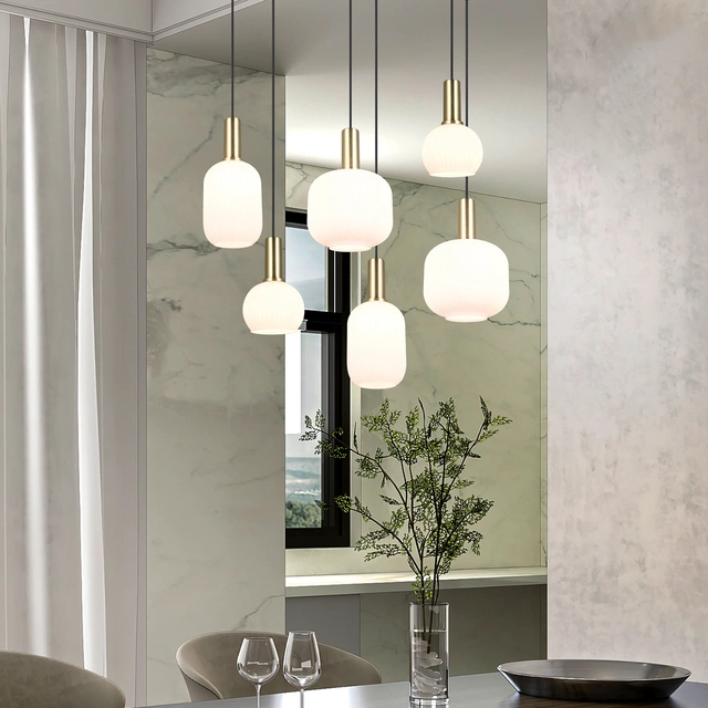 Diva taklampe rektangel 6lys 92cm messing