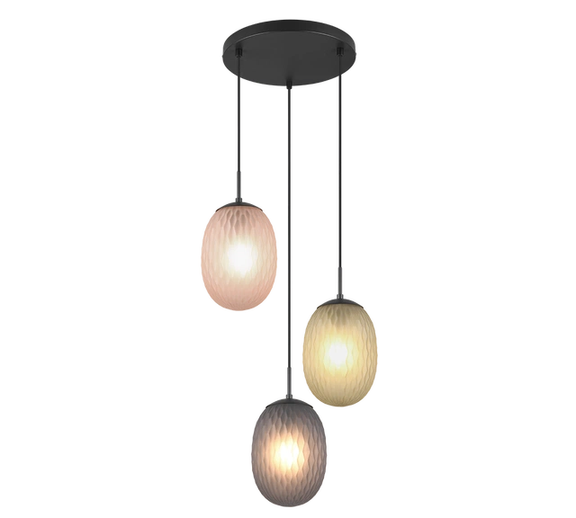 Facette taklampe rondell 3lys 43cm flerfarget