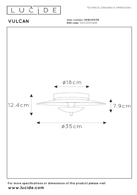 Vulcan LED plafond taklampe 38cm sort
