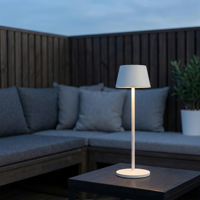 April LED oppladbar utelampe bord IP65 40cm hvit