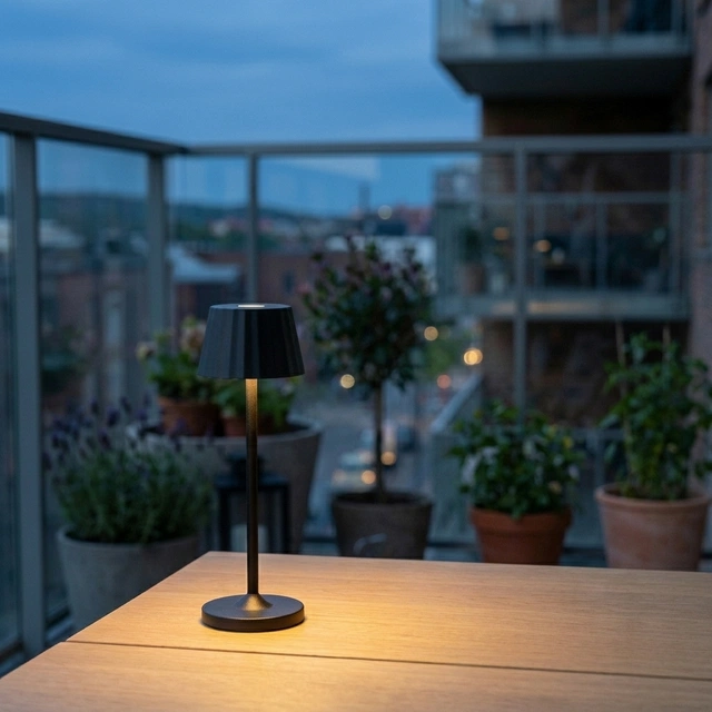 June LED oppladbar utelampe bord IP65 24cm sort