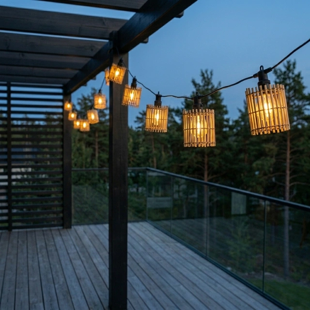Rattan lyslenke IP44 6lys natur