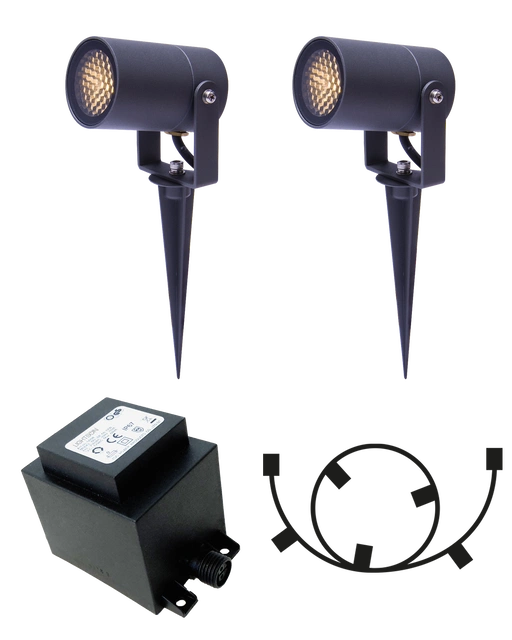 Luna LED utelampe spot startpakke IP65 2pk. grå