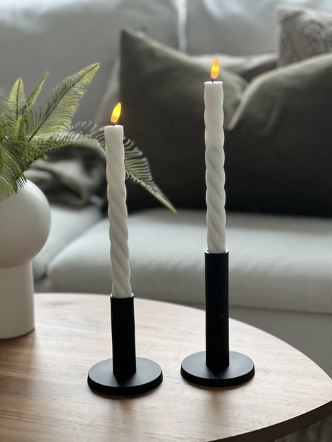 Lun tvinnet kronelys LED 2pk. hvit