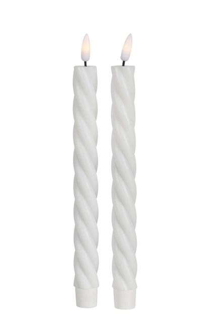Lun tvinnet kronelys LED 2pk. hvit