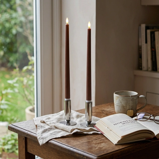 LED Kronelys Long 2pk. brun