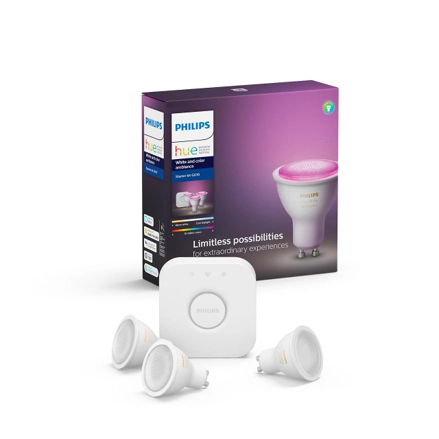 Hue Startkit 3 x GU10 inkl. bridge Color og White Ambiance