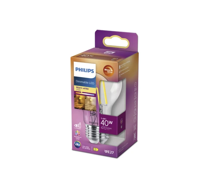LED E27 normal 3,4W 470lm dimbar klar